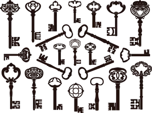 Antique Keys Silhouette Collection PNG