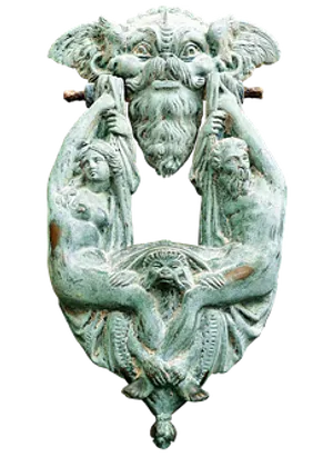 Antique Mythical Figures Door Knocker PNG image