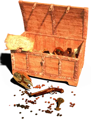 Antique Treasure Chestwith Artifacts PNG image