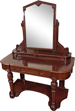 Antique Wooden Dressing Table With Mirror PNG