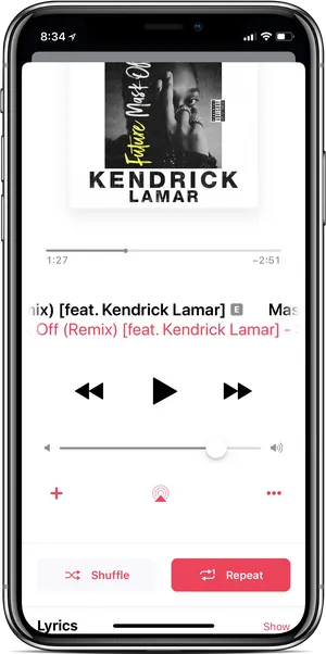 Apple Music Interface Kendrick Lamar Track PNG image