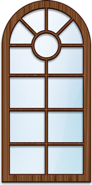 Arched Wooden Window Design PNG image