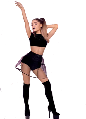 Ariana Grande Black Outfit Pose PNG image