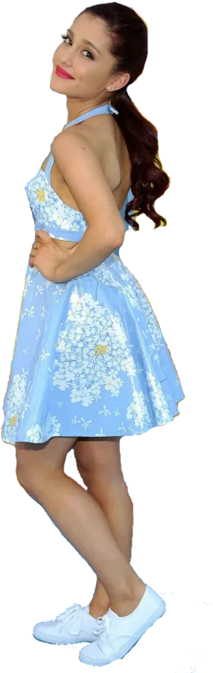 Ariana Grande Blue Dress Pose PNG image