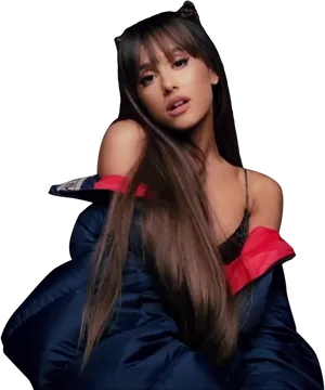 Ariana Grande Cat Ears Pose PNG image