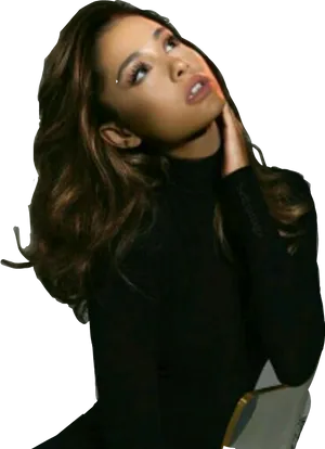 Ariana Grande Contemplative Pose PNG image