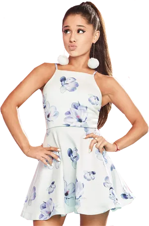 Ariana Grande Floral Dress Pose PNG image