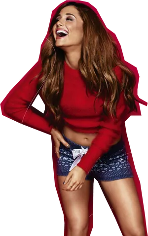 Ariana Grande Laughingin Red Hoodie PNG image