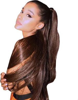 Ariana Grande Side Posewith Ponytail PNG image