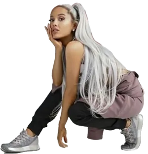Ariana Grande Squatting Pose PNG image