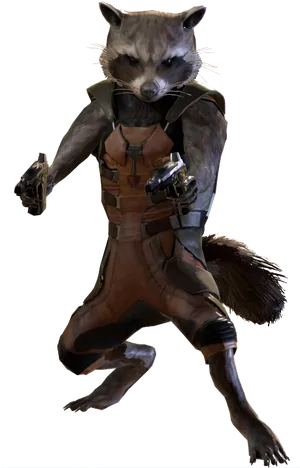 Armed Raccoon Character Action Pose PNG image