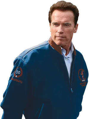 Arnold Schwarzenegger Blue Jacket PNG image