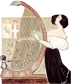 Art Nouveau Woman Playing Harp