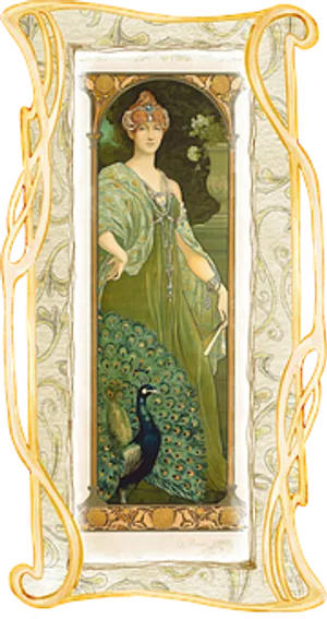 Art Nouveau Womanand Peacock