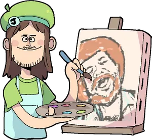 Artist Cartoon Self Portrait PNG image