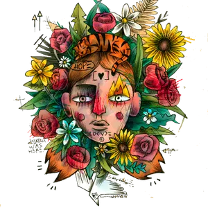 Artistic_ Floral_ Face_ Illustration PNG