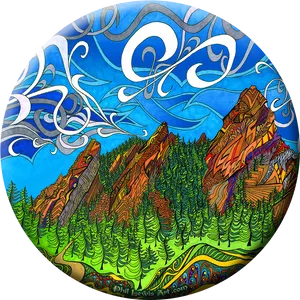 Artistic Mountain Frisbee Design PNG image