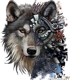 Artistic Wolf Geometric Collage PNG