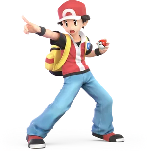 Ash Ketchum Pokemon Trainer Pointing PNG image