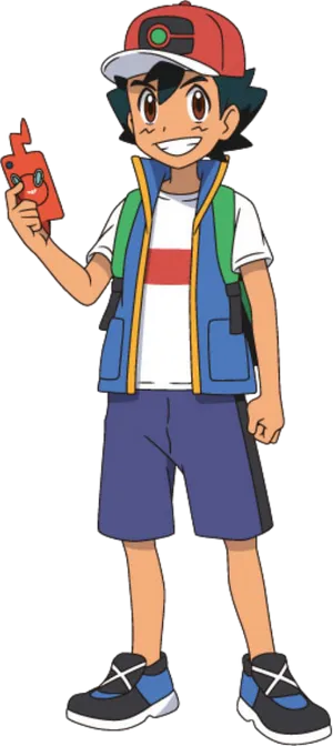 Ash Ketchum Pokemon Trainerwith Pokedex PNG image