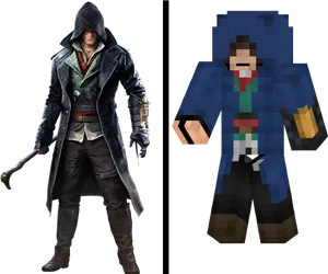 Assassins Creed Characterand Minecraft Skin PNG image