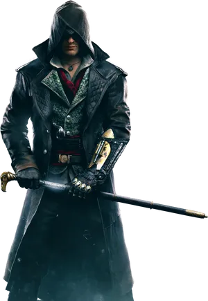 Assassins Creed Characterwith Hidden Bladeand Cane Sword PNG image