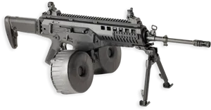 Assault Riflewith Drum Magazineand Bipod PNG image