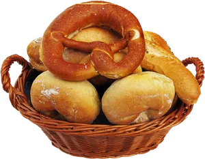 Assorted Bakery Basket Pretzel Bread Rolls PNG image