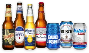 Assorted Beer Bottlesand Cans PNG image