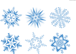 Assorted Blue Snowflakes Black Background PNG image