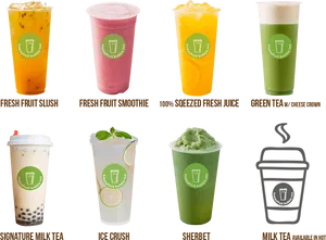 Assorted Bubble Tea Menu Items PNG image