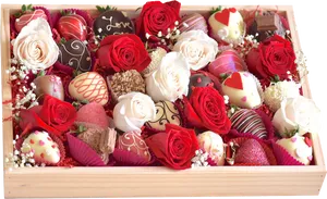 Assorted Chocolate Covered Strawberriesand Roses PNG image