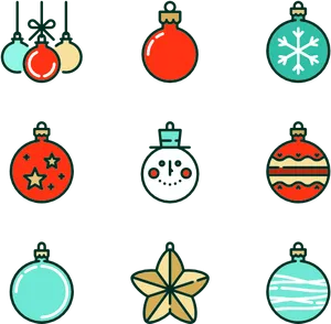 Assorted Christmas Ornaments Vector PNG image