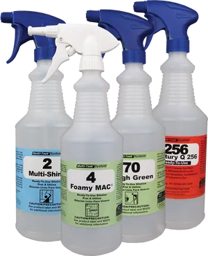 Assorted Cleaning Spray Bottles PNG image