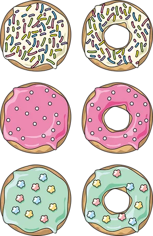 Assorted Decorated Doughnuts Illustration PNG image