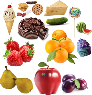Assorted Dessertsand Fruits Collection PNG image