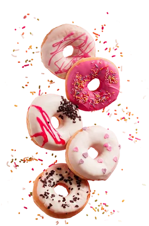 Assorted Donuts Fallingwith Sprinkles.jpg PNG image