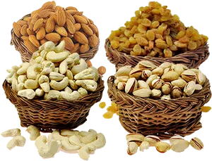 Assorted Dry Fruitsin Baskets PNG image