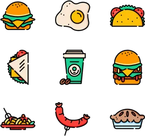 Assorted Fast Food Icons PNG image