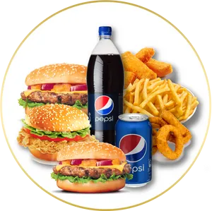 Assorted Fast Food Itemsand Soda PNG image