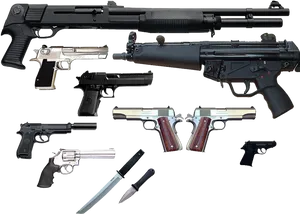 Assorted_ Firearms_and_ Blades_ Collection PNG