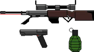 Assorted Firearmsand Grenade Pixel Art