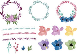 Assorted Floral Wreath Design Elements PNG