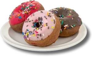 Assorted Frosted Donutson Plate PNG image