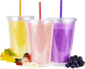 Assorted Fruit Smoothies Plastic Cups PNG image