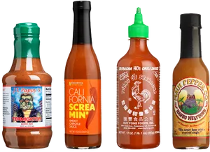 Assorted Hot Sauce Bottles PNG image