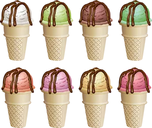 Assorted Ice Cream Cones Clipart PNG image