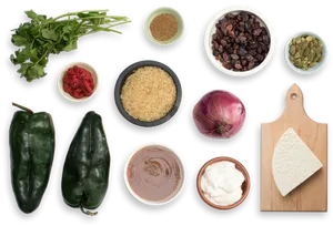 Assorted Ingredients Top View PNG image