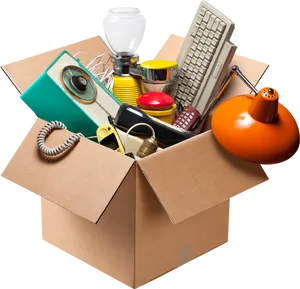 Assorted Itemsin Cardboard Box PNG image