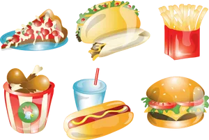 Assorted Junk Food Icons PNG image